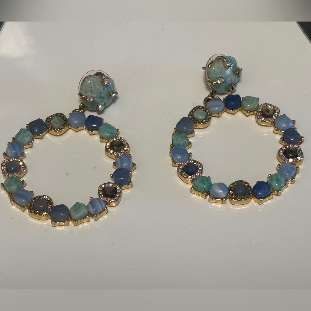 Baublebar Blue and Gold Stone Hoop Earrings